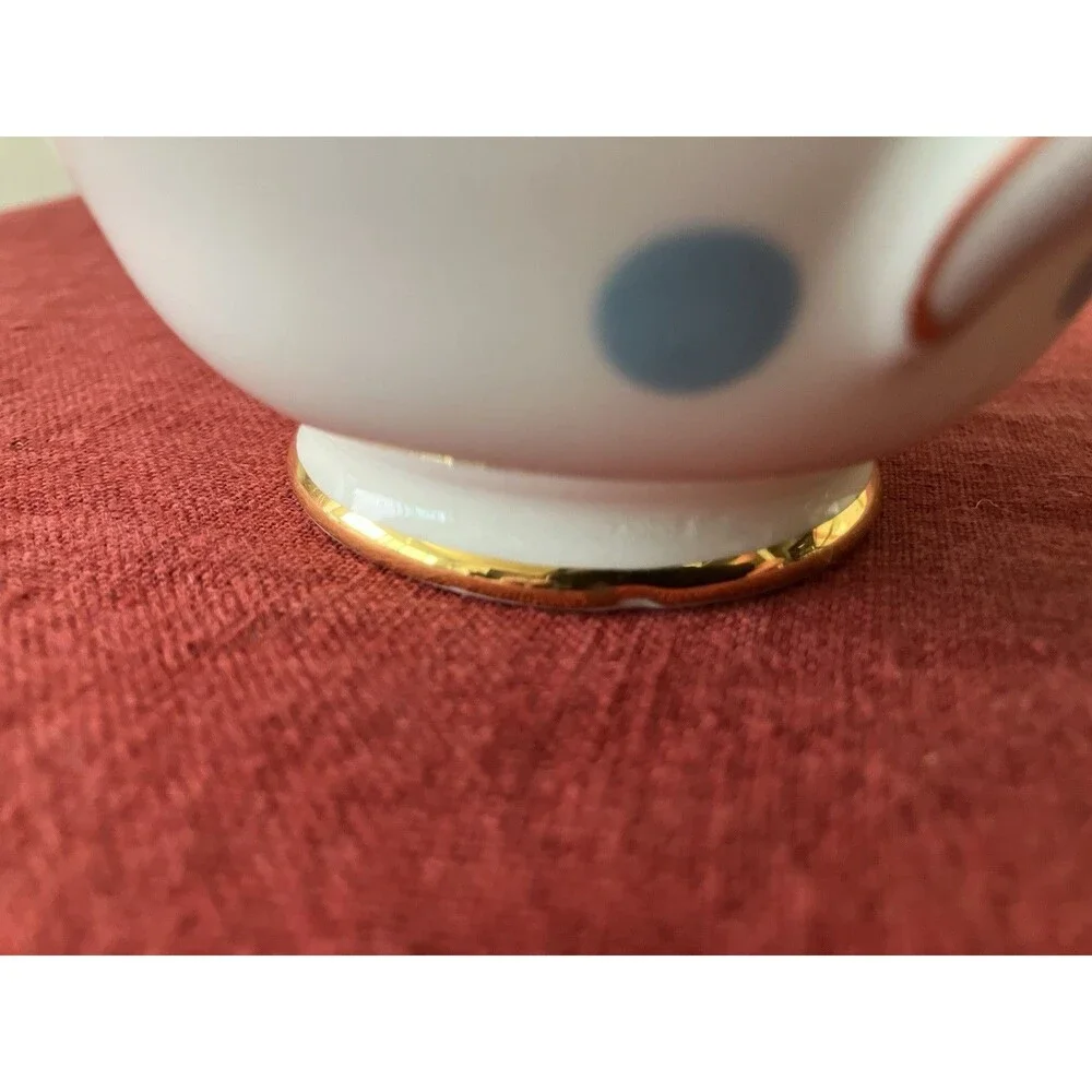 Vintage 1960s Royal Vale Bone China Blue & White Polka Dot Creamer Gold Trim
